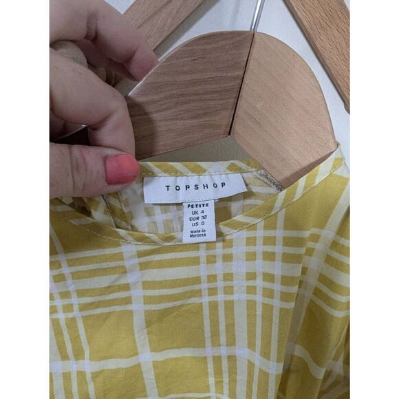 Topshop Printed Mini Poplin Dress In Yellow Check Dress - Size 0 - Picture 7 of 8